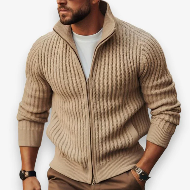 Aaron – Men's Long Sleeve Cardigan with Zipper Closure