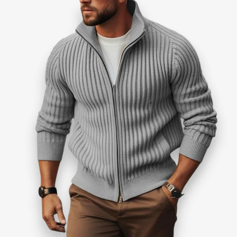 Aaron – Men's Long Sleeve Cardigan with Zipper Closure - Image 2