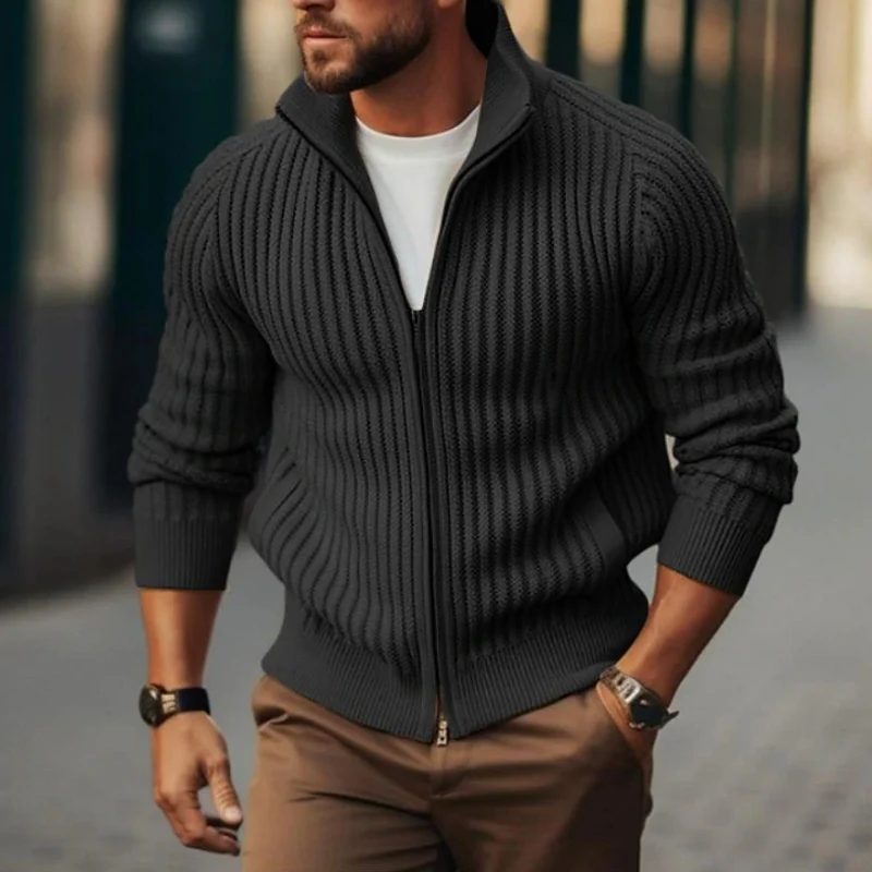 Aaron – Men's Long Sleeve Cardigan with Zipper Closure - Image 6