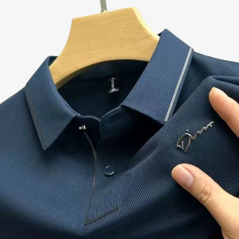 Aaron - Printed Short Sleeve Polo Shirt With Button Collar - Image 3