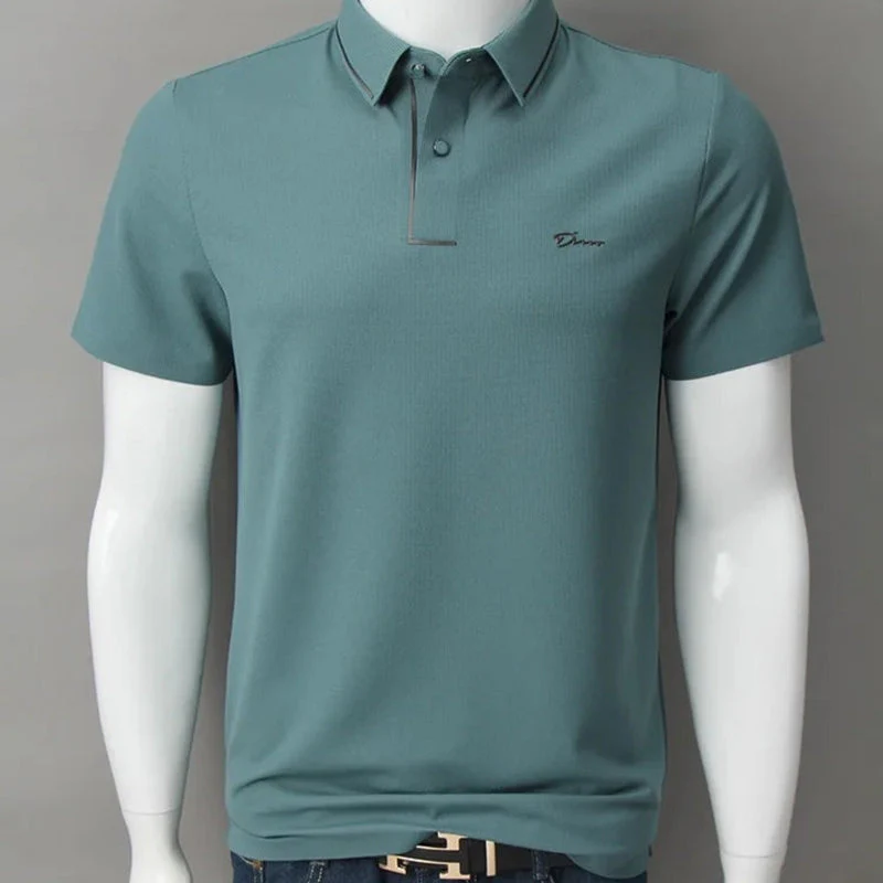Aaron - Printed Short Sleeve Polo Shirt With Button Collar - Image 6