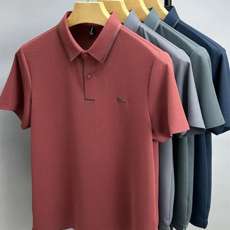 Aaron - Printed Short Sleeve Polo Shirt With Button Collar - Image 7