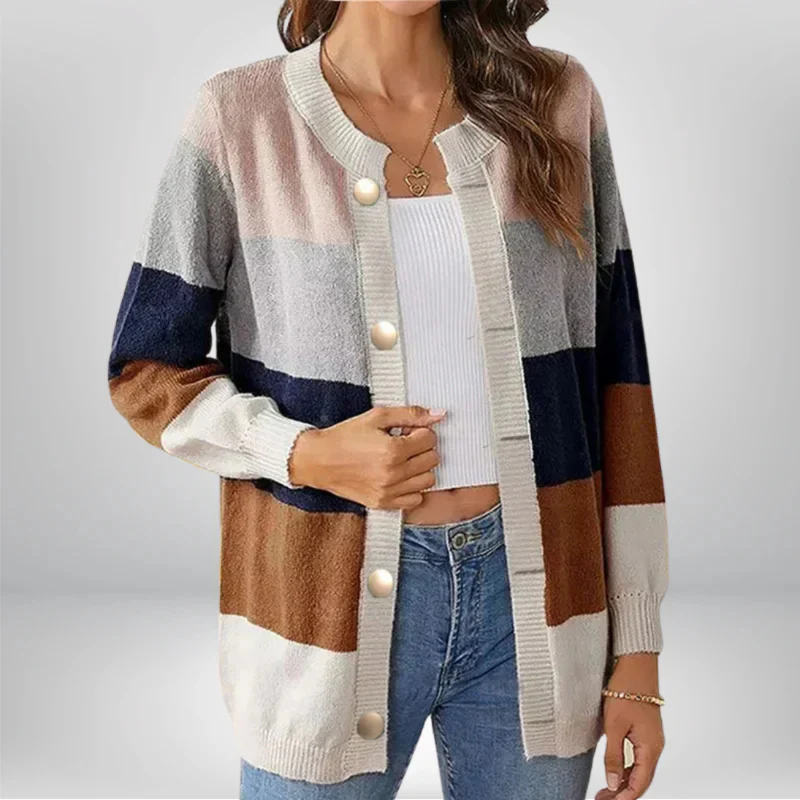 Abigail – Printed Long Sleeve Round Neck Cardigan with Buttons - Image 6