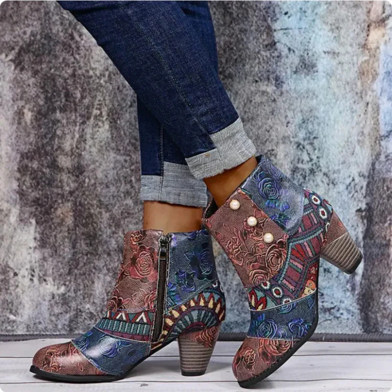 Amber – Patchwork Ankle Boots with Heel and Side Zip - Image 4