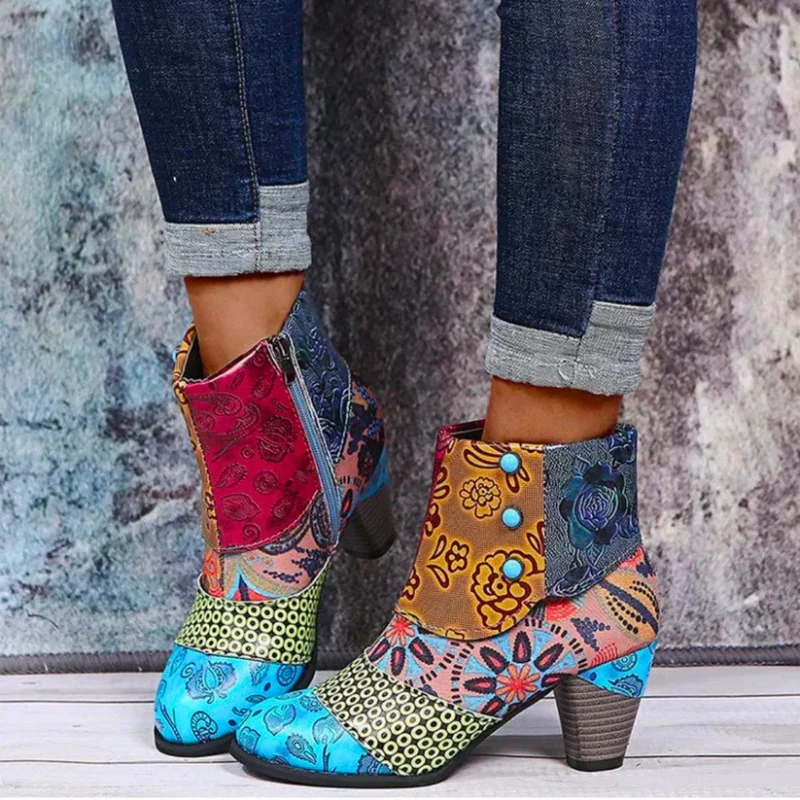 Amber – Patchwork Ankle Boots with Heel and Side Zip - Image 5