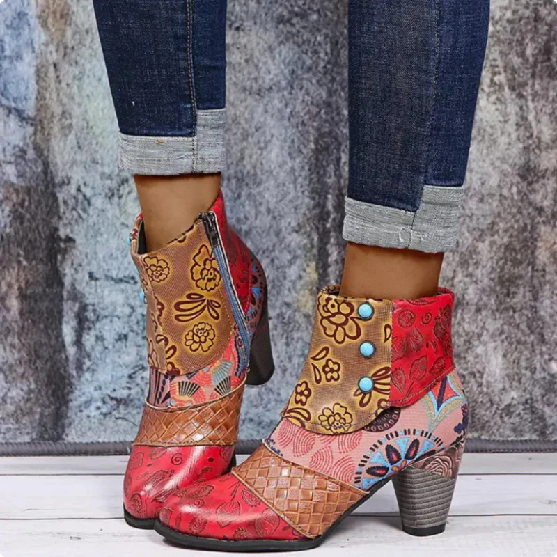 Amber – Patchwork Ankle Boots with Heel and Side Zip - Image 6