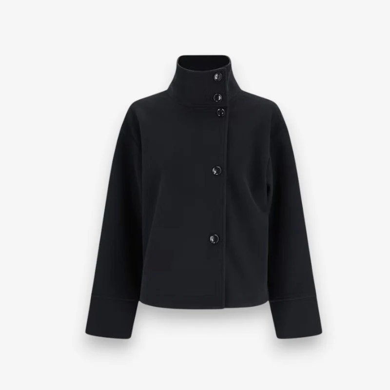Amelia – Round Neck Coat with Long Sleeves and Button Closure
