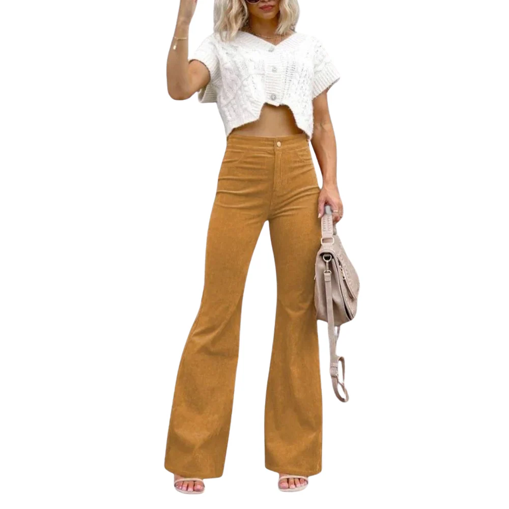 Anna – Slim Fit Flared Trousers with Button Fastening & Side Pocket - Image 3