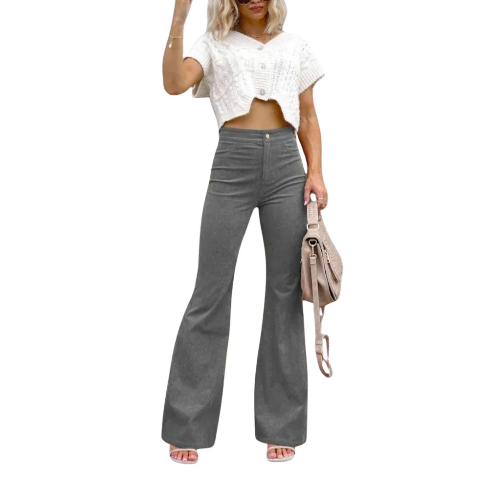 Anna – Slim Fit Flared Trousers with Button Fastening & Side Pocket - Image 4