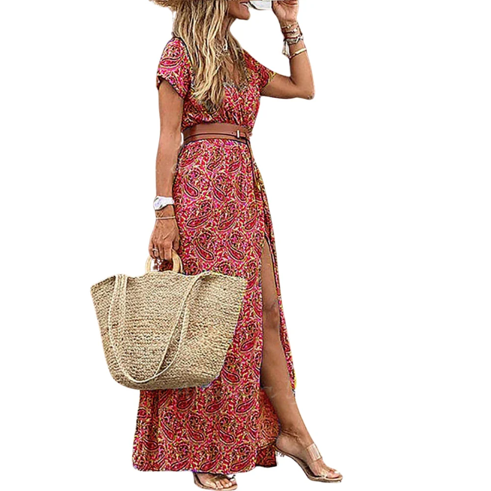 Anne – Floral Women's Dress with V-Neck and Short Sleeves | Side Split for Freedom of Movement | Relaxed, Flowing Summer Fit - Image 3