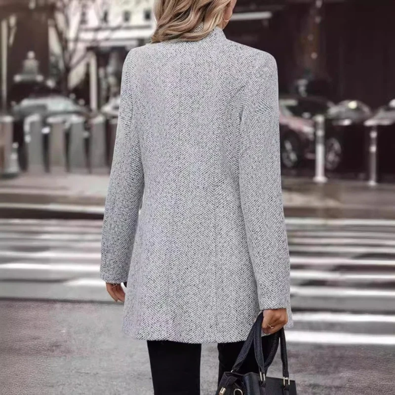 Aria – Long Sleeve Button-Up Coat with Stand Collar - Image 4
