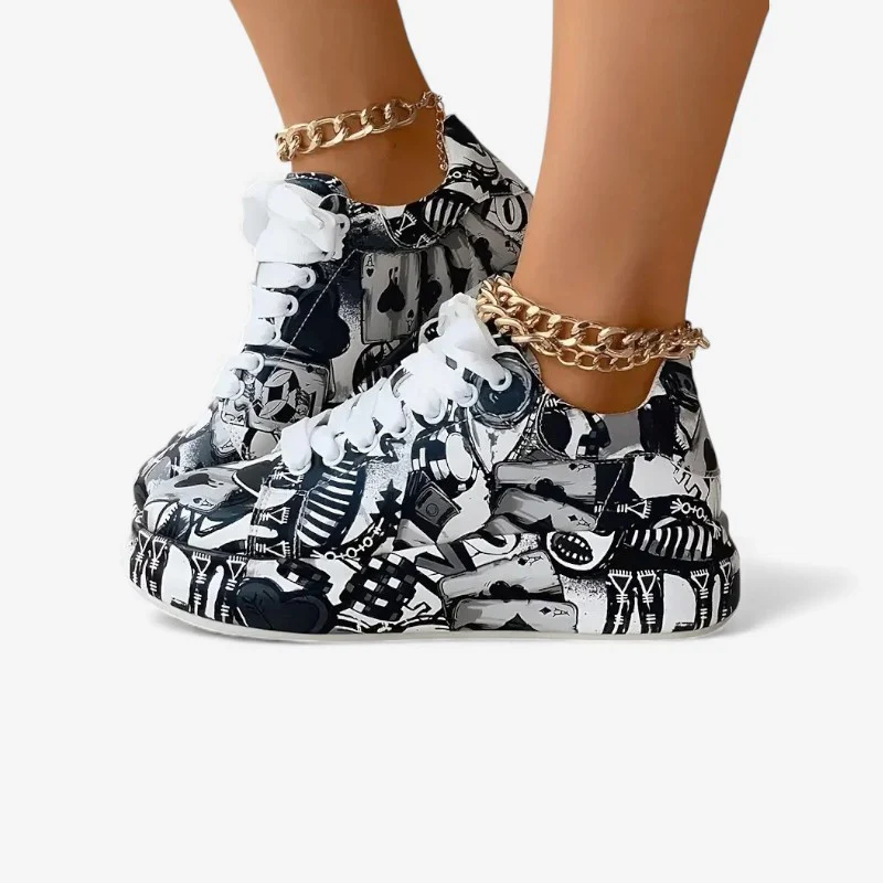 Aria – Painted Graffiti Lace-Up Sneakers