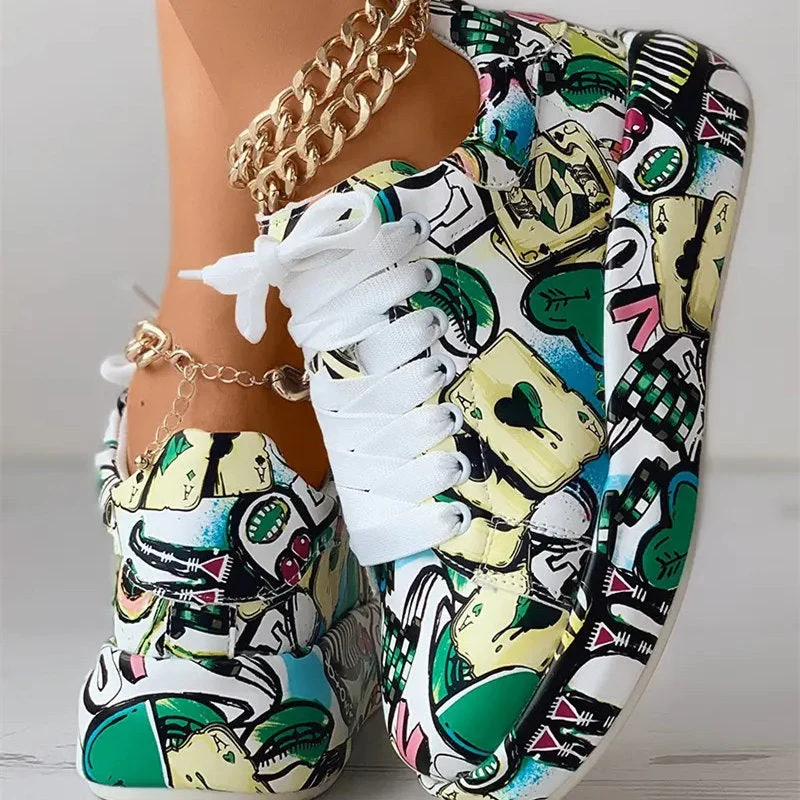 Aria – Painted Graffiti Lace-Up Sneakers - Image 10