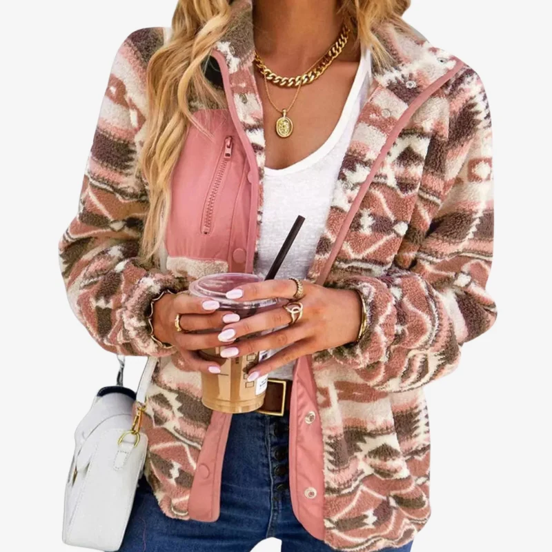 Ava – Long Sleeve Jacket With Zipper Pocket And Button Closure - Image 2