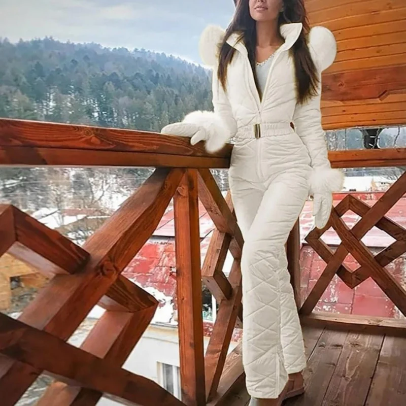 Ava – Women's Long Sleeve Overall with Belt and Fur Collar - Image 5