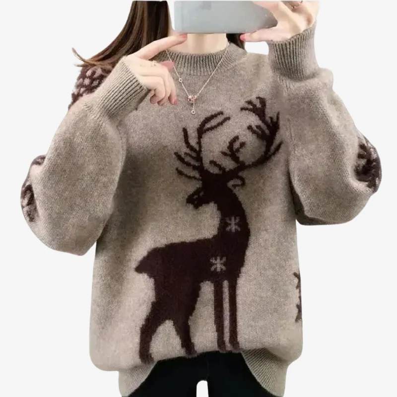 Ava – Women's Long Sleeve Sweater with Deer-Inspired Print - Image 2