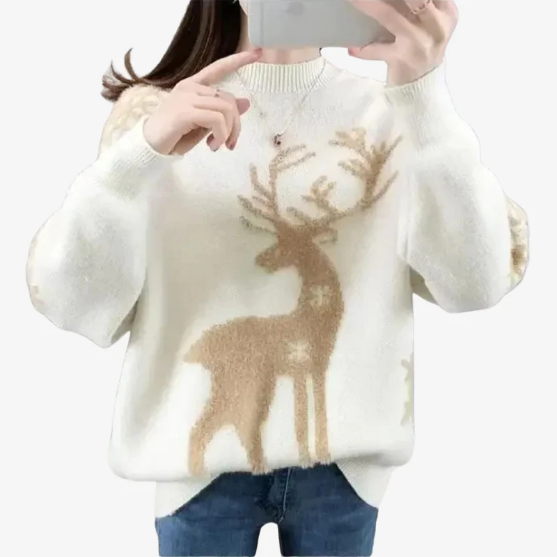 Ava – Women's Long Sleeve Sweater with Deer-Inspired Print - Image 3