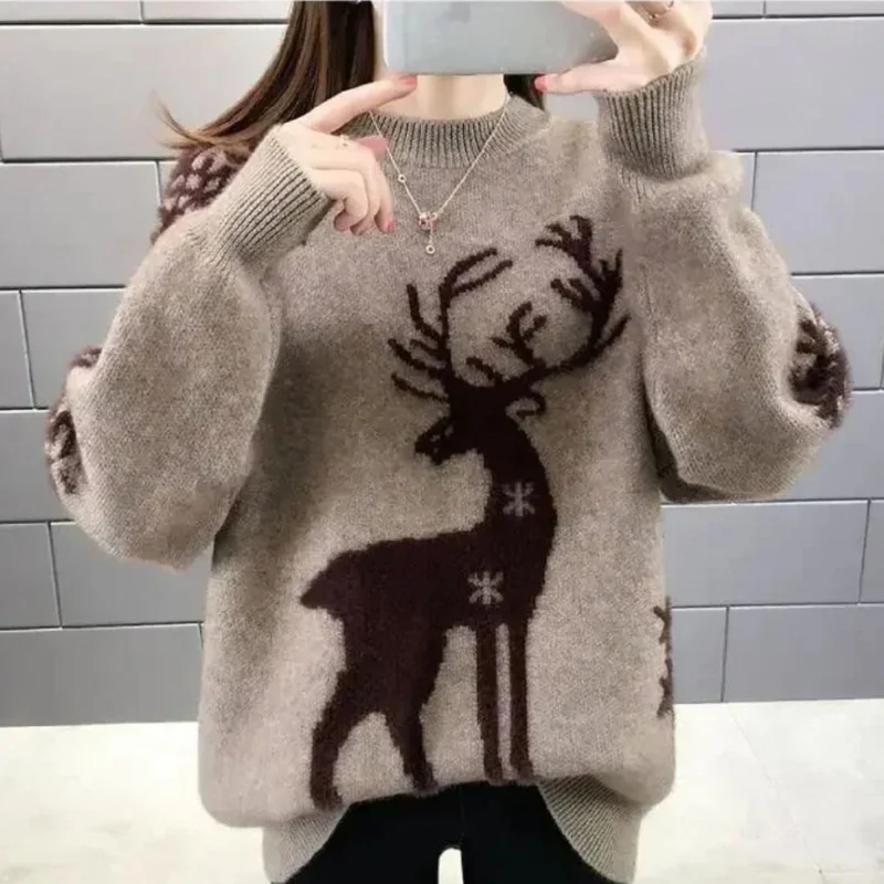 Ava – Women's Long Sleeve Sweater with Deer-Inspired Print - Image 6