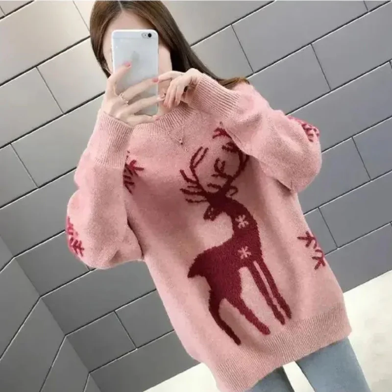 Ava – Women's Long Sleeve Sweater with Deer-Inspired Print - Image 8