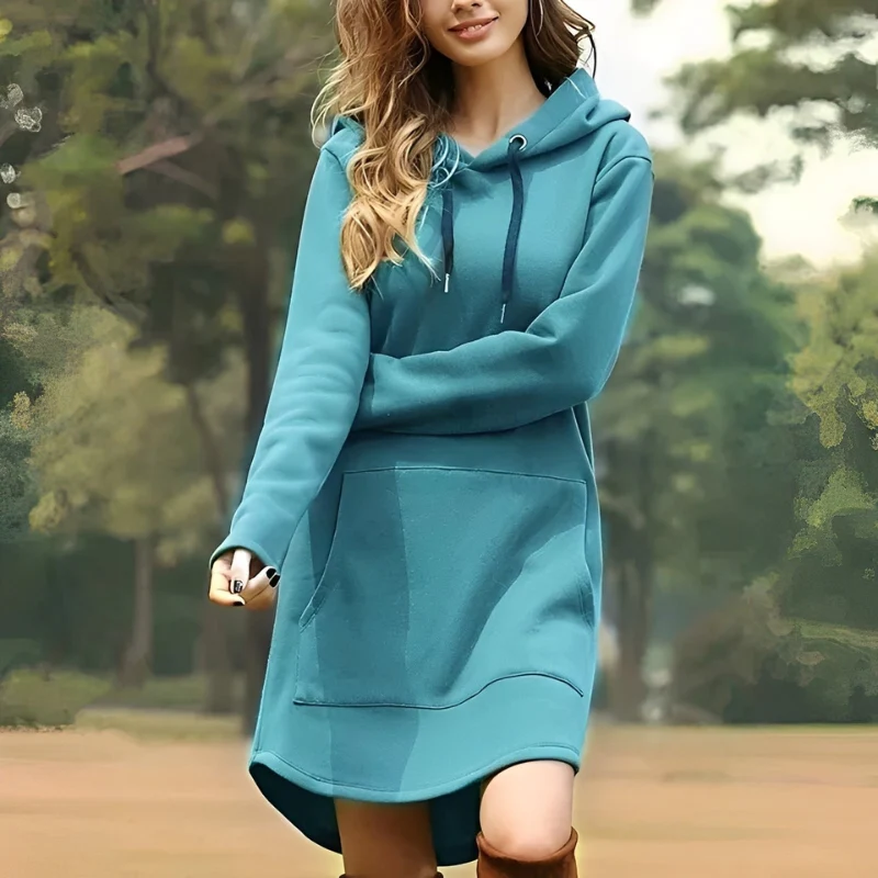 Ava – Long Sleeve Sweater with Hoodie and Pocket - Image 12