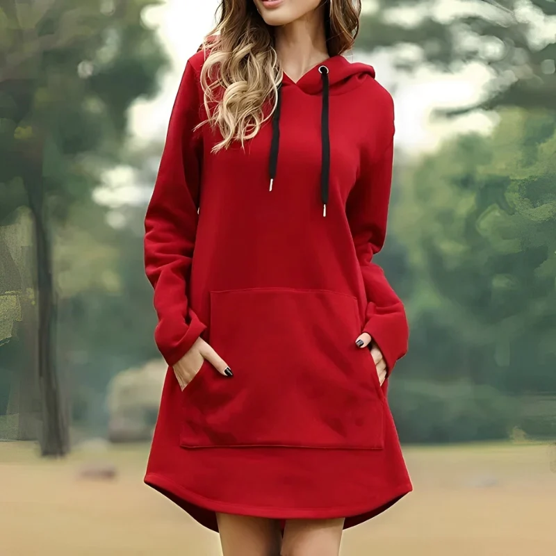 Ava – Long Sleeve Sweater with Hoodie and Pocket - Image 9