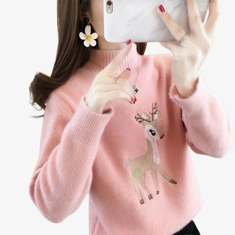 Ava – Women's Sweater with Deer Print & Ribbed Hem - Image 3
