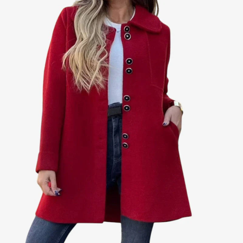Ava – Long Button-Front Coat with Pockets