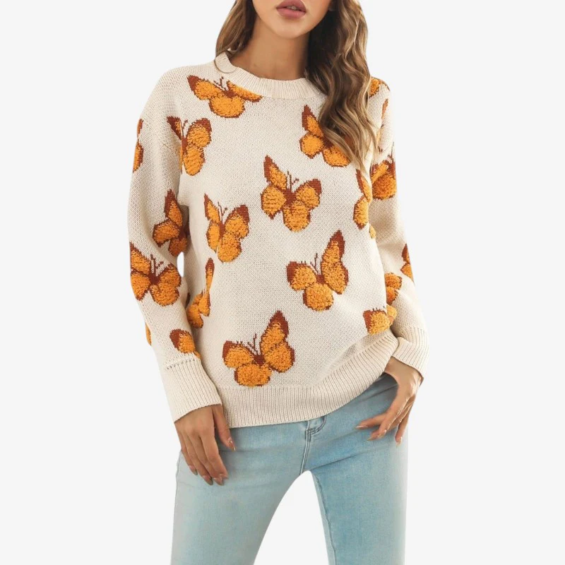 Ava – Round Neck Sweater with Butterfly Pattern and Long Sleeves - Image 3