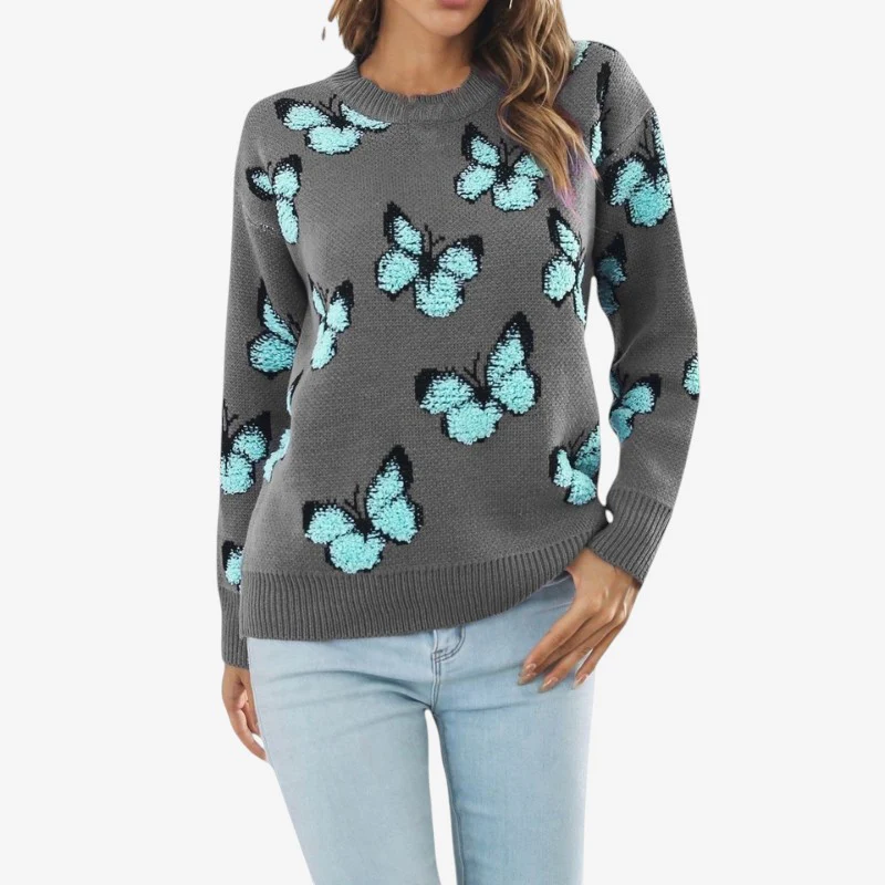 Ava – Round Neck Sweater with Butterfly Pattern and Long Sleeves - Image 4