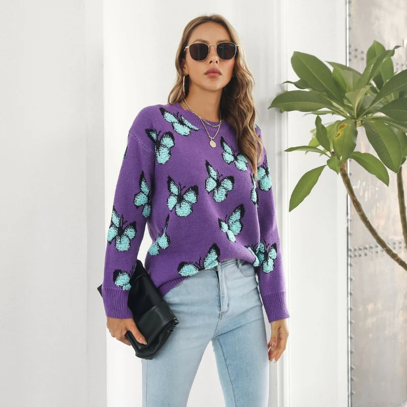 Ava – Round Neck Sweater with Butterfly Pattern and Long Sleeves - Image 7