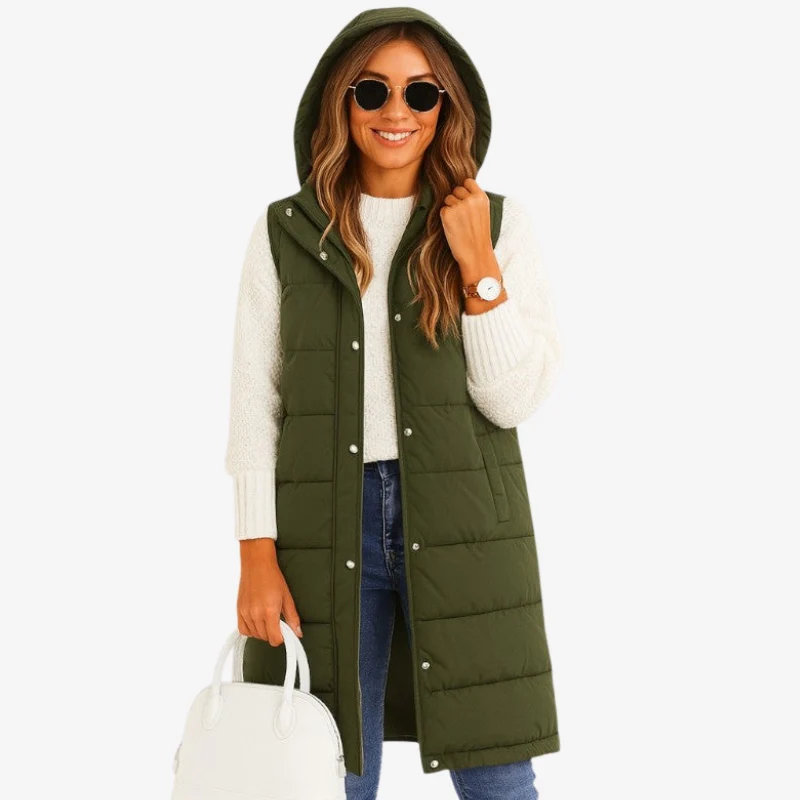Ava – Sleeveless Hooded Coat with Button Closure - Image 3