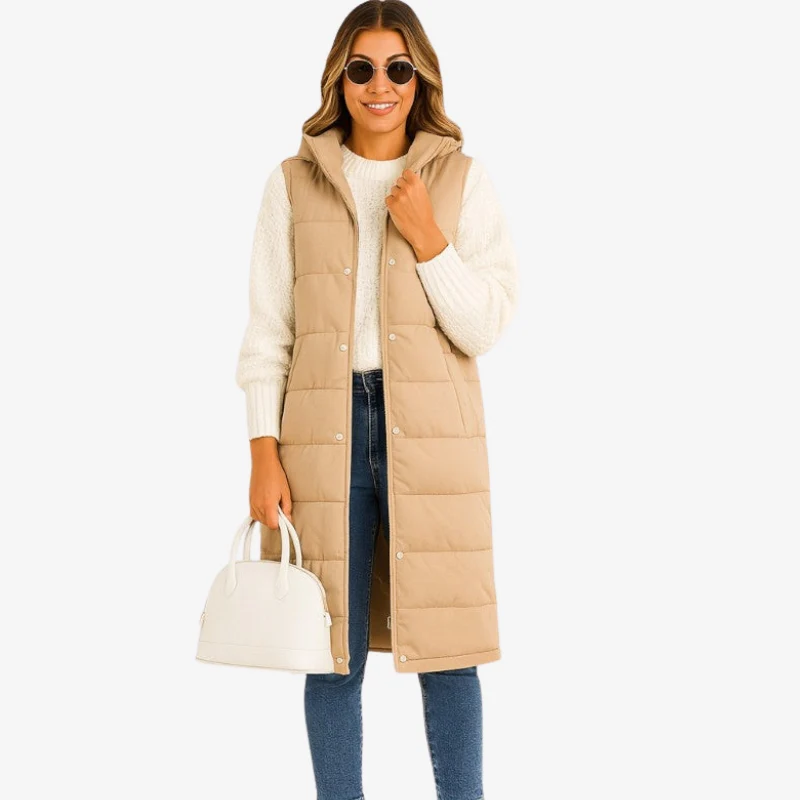 Ava – Sleeveless Hooded Coat with Button Closure - Image 4