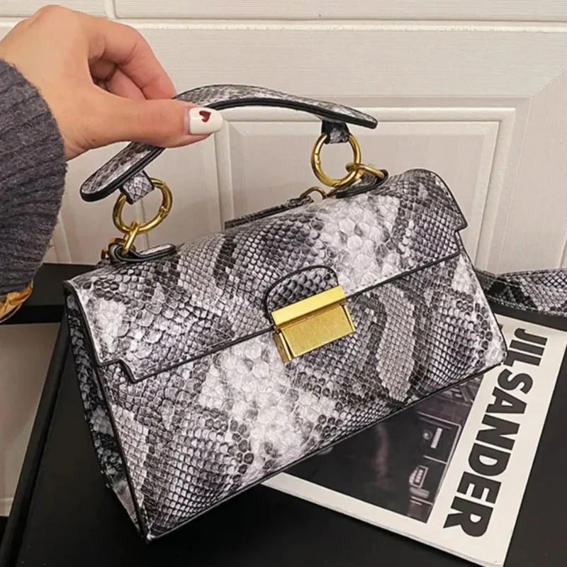 Bella – Handbag with Adjustable Shoulder Strap & Snake Print - Image 13