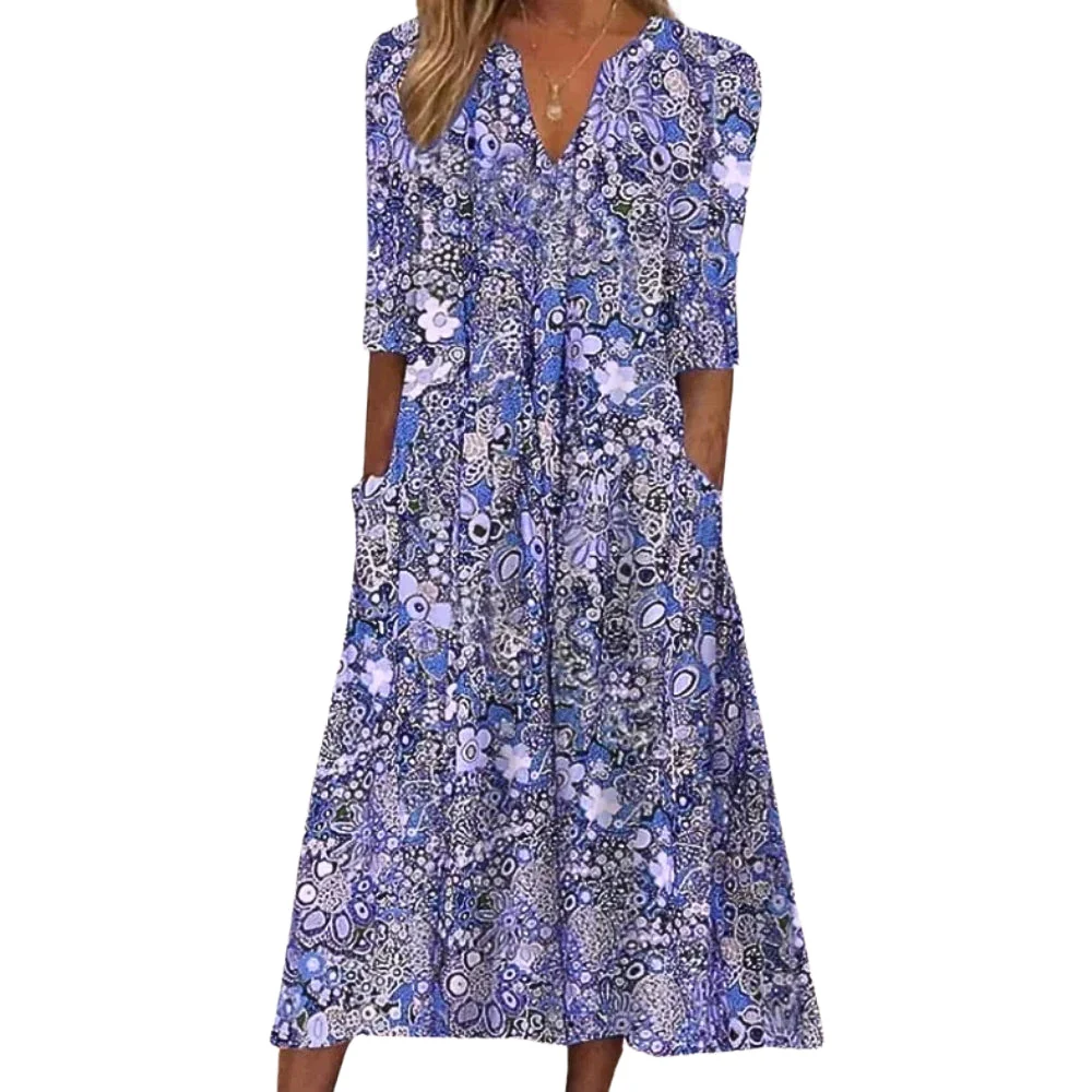 Carolien – Floral Dress with V-Neck and Short Sleeves - Image 3