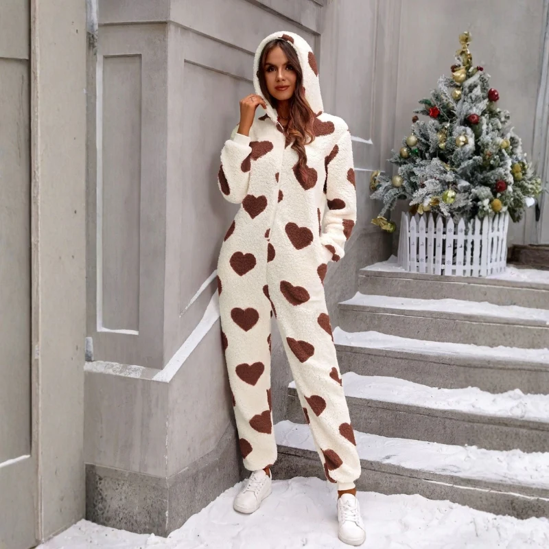 Chloe – Women's Long Sleeve Jumpsuit with Heart Print - Image 5