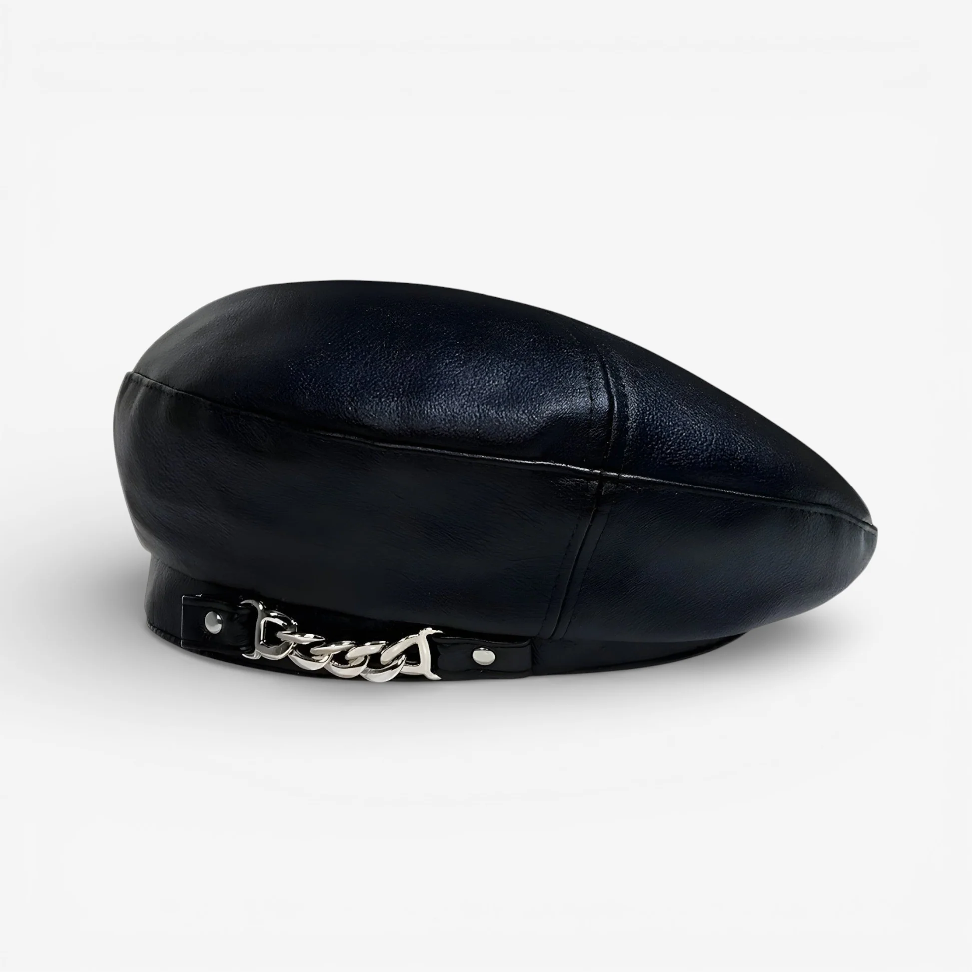 Chloe – Round Cap with Chain Buckle Detail