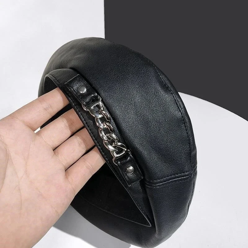Chloe – Round Cap with Chain Buckle Detail - Image 7