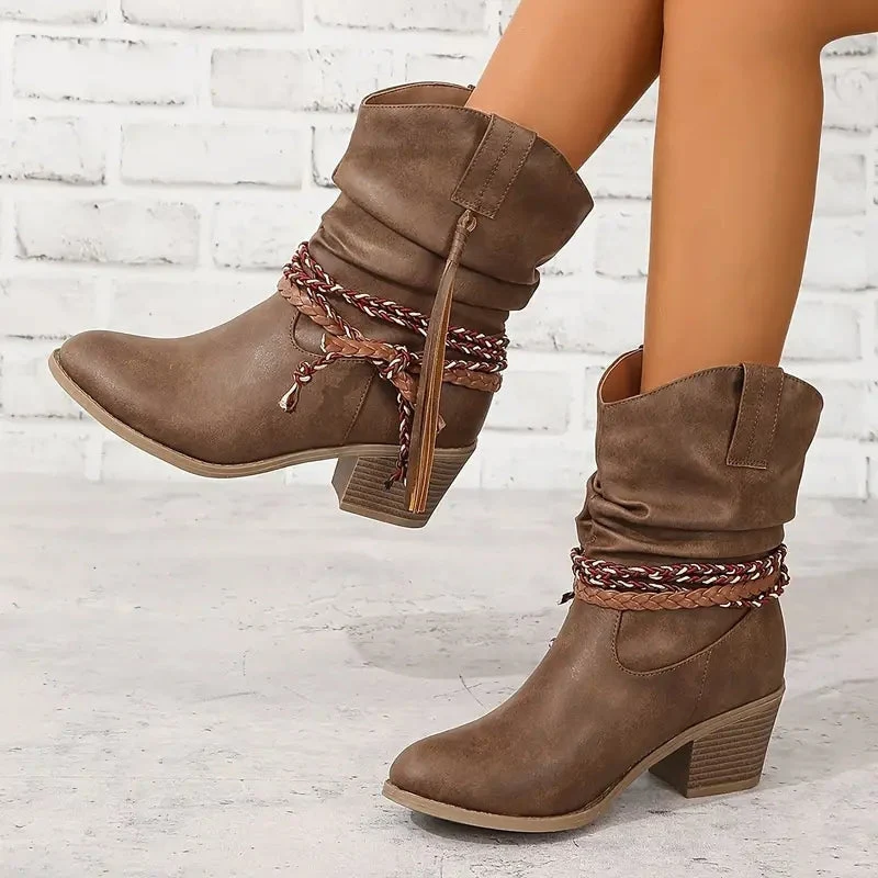 Chloe – Round Toe Boots with Braided Details - Image 3
