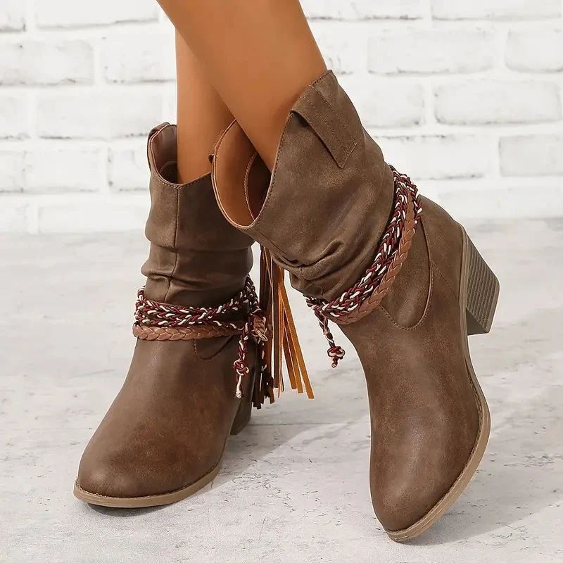 Chloe – Round Toe Boots with Braided Details - Image 4
