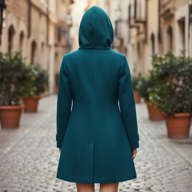 Clara – Women's Long Sleeve Jacket with Hoodie and Button Detail - Image 4