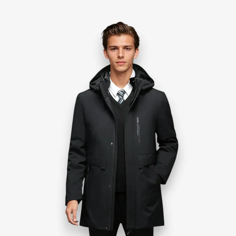 Daniel – Long Sleeve Coat with Hoodie and Pockets