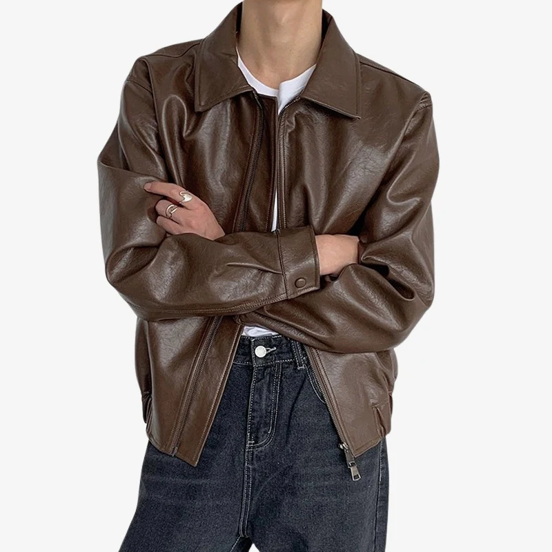 David – Men's Jacket with Turned-Down Collar & Zipper Closure