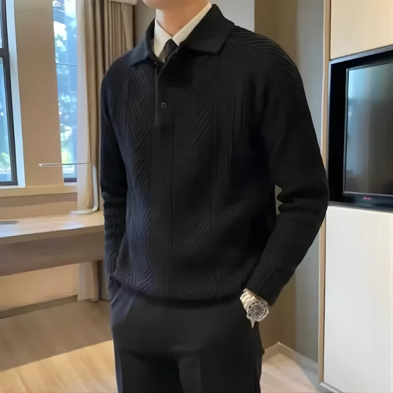 Dexter – Ribbed Hem Sweater with Lapel Collar - Image 3