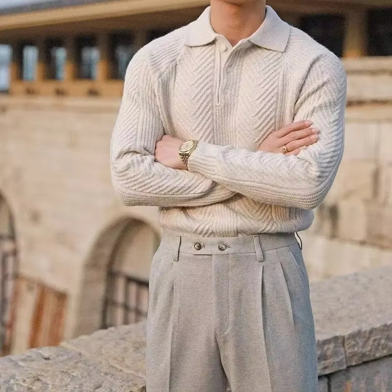 Dexter – Ribbed Hem Sweater with Lapel Collar - Image 6