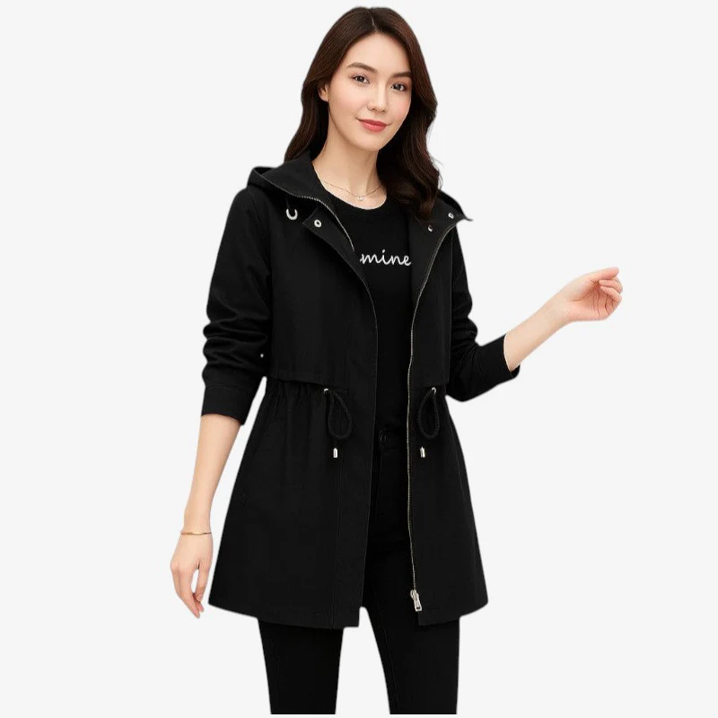 Elara – Hooded Trench Coat with Zip and Long Sleeves - Image 2