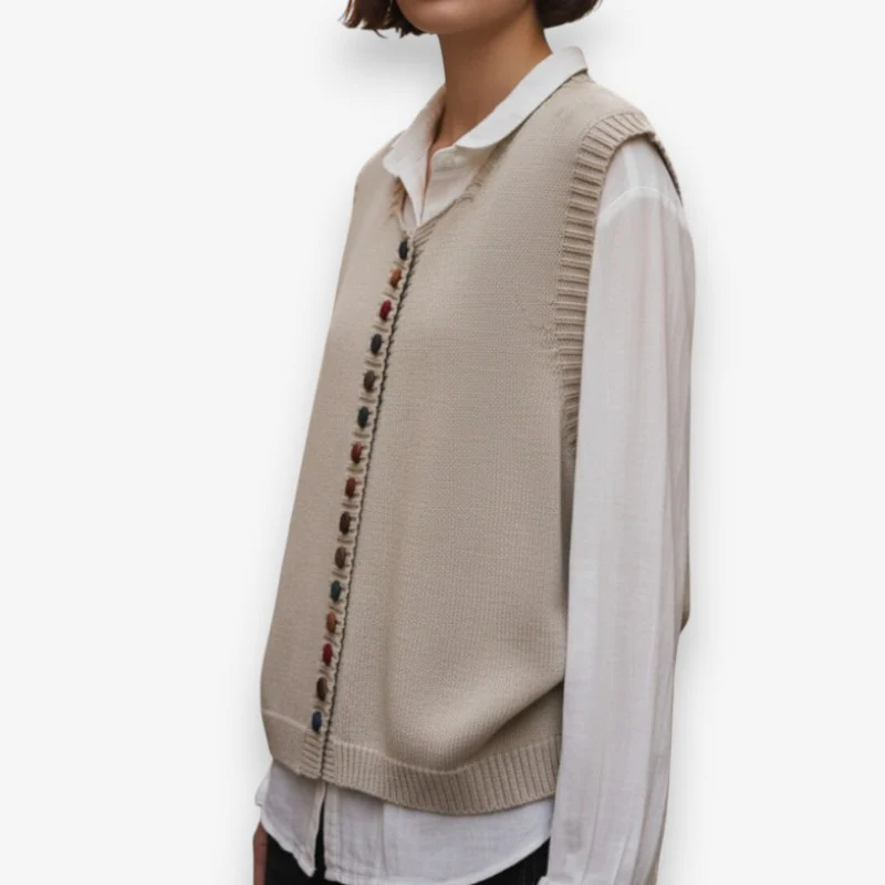 Eliza – Women's Round Neckline Sweater with Button Closure - Image 3