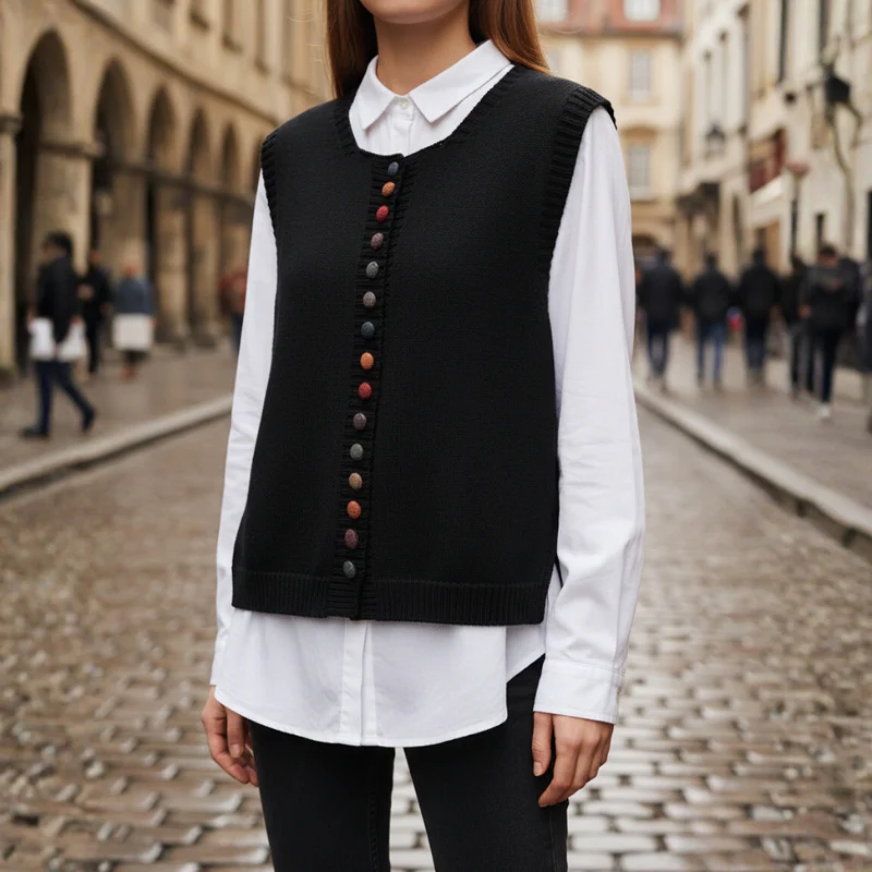 Eliza – Women's Round Neckline Sweater with Button Closure - Image 7