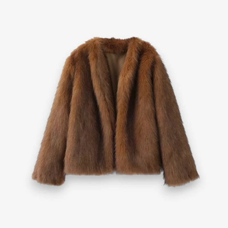 Ella – Long Sleeve Coat with Lapel Collar and Fur Details