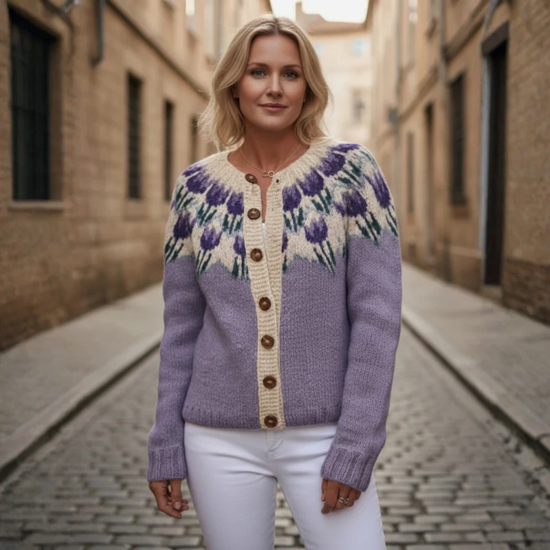 Emma – Women's Jacket with Button Closure and Floral Print - Image 3