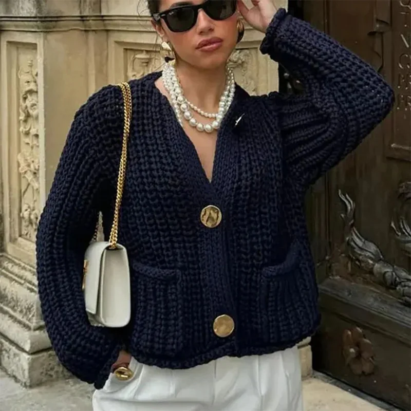 Emma – Long Sleeve Round Neck Button-Down Sweater - Image 3